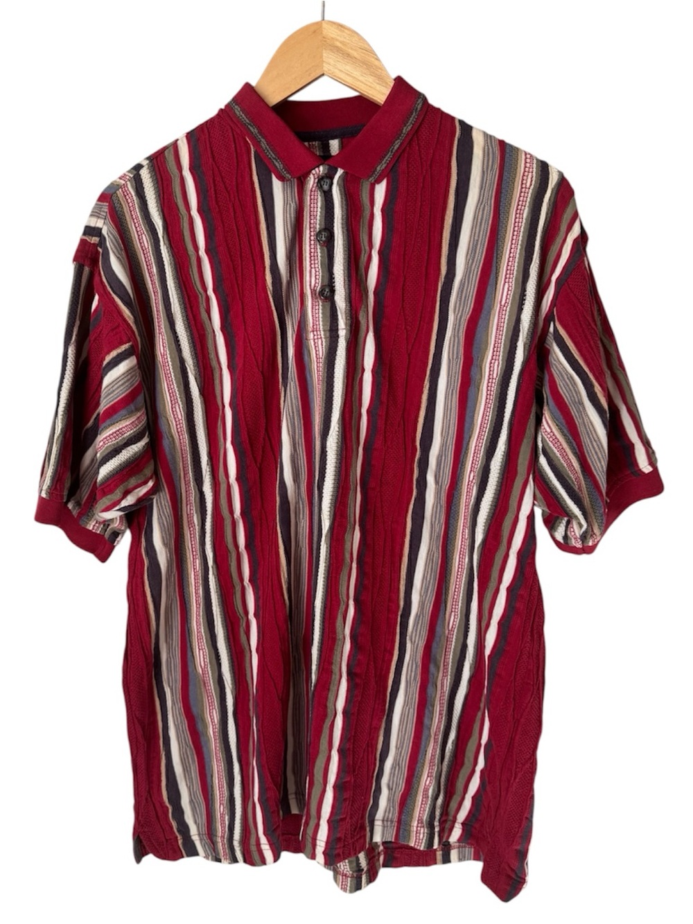 COTTON TRADERS SPORT Polo Shirt Colorful Striped Coogi Style 90’s Mens Medium